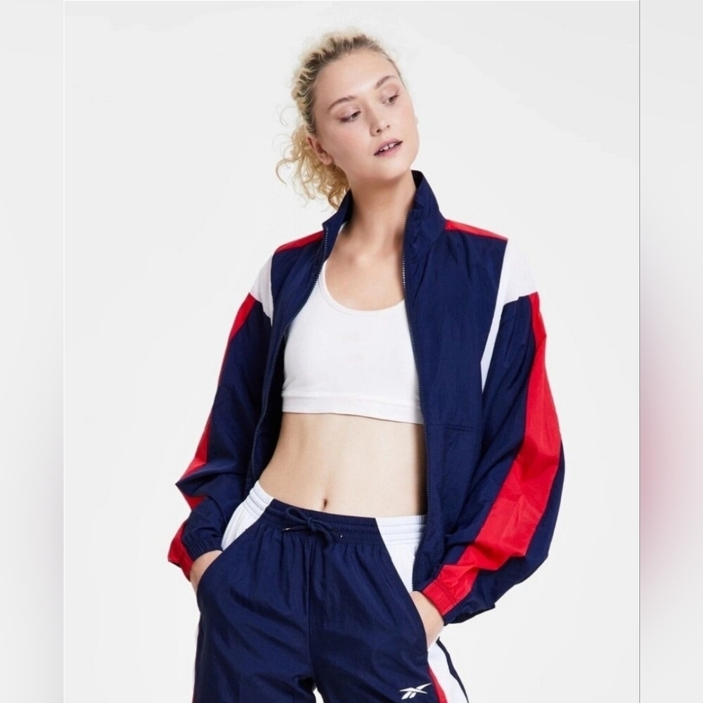 Reebok Woven Track Jacket Women's XS Navy Colorblock Full Zip